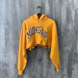MICHIGAN REWORKED CROPPED HOODIE SZ MEDIUM.
